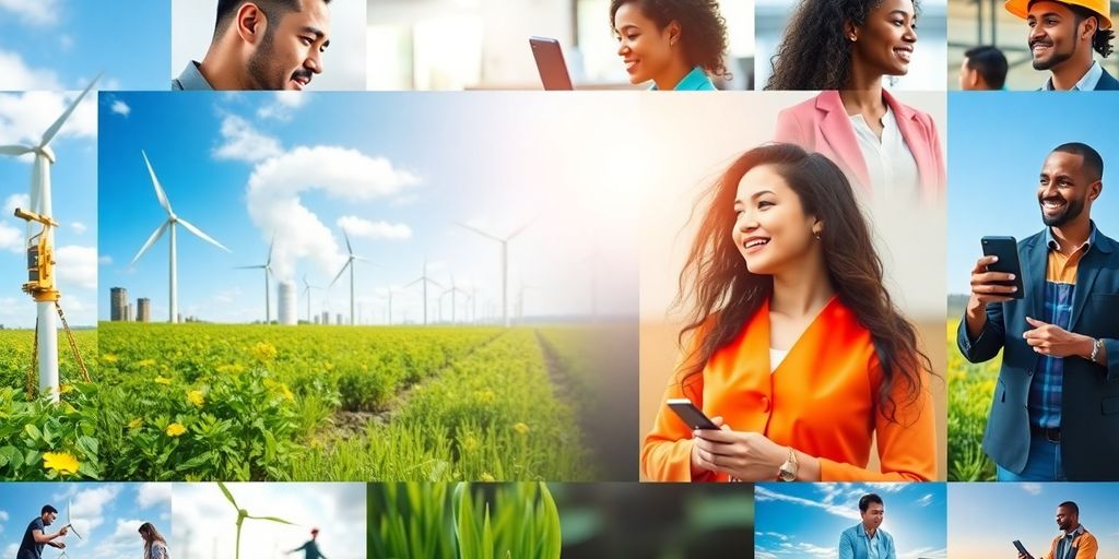 Energie-Sektor: Menschen bei der Arbeit in verschiedenen Berufen.